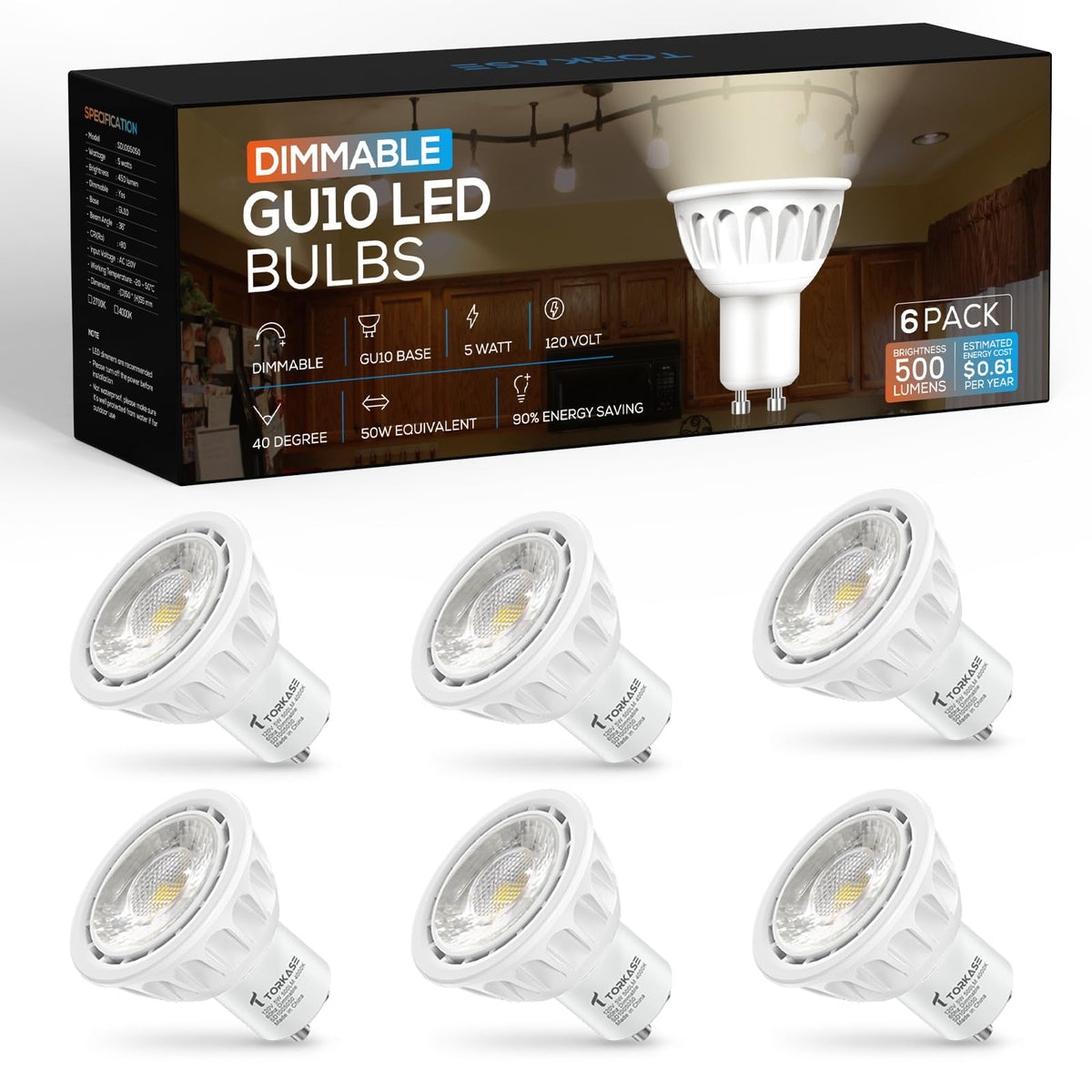 Torkase Dimmable MR16 LED Light - Neutral White-6 Pack