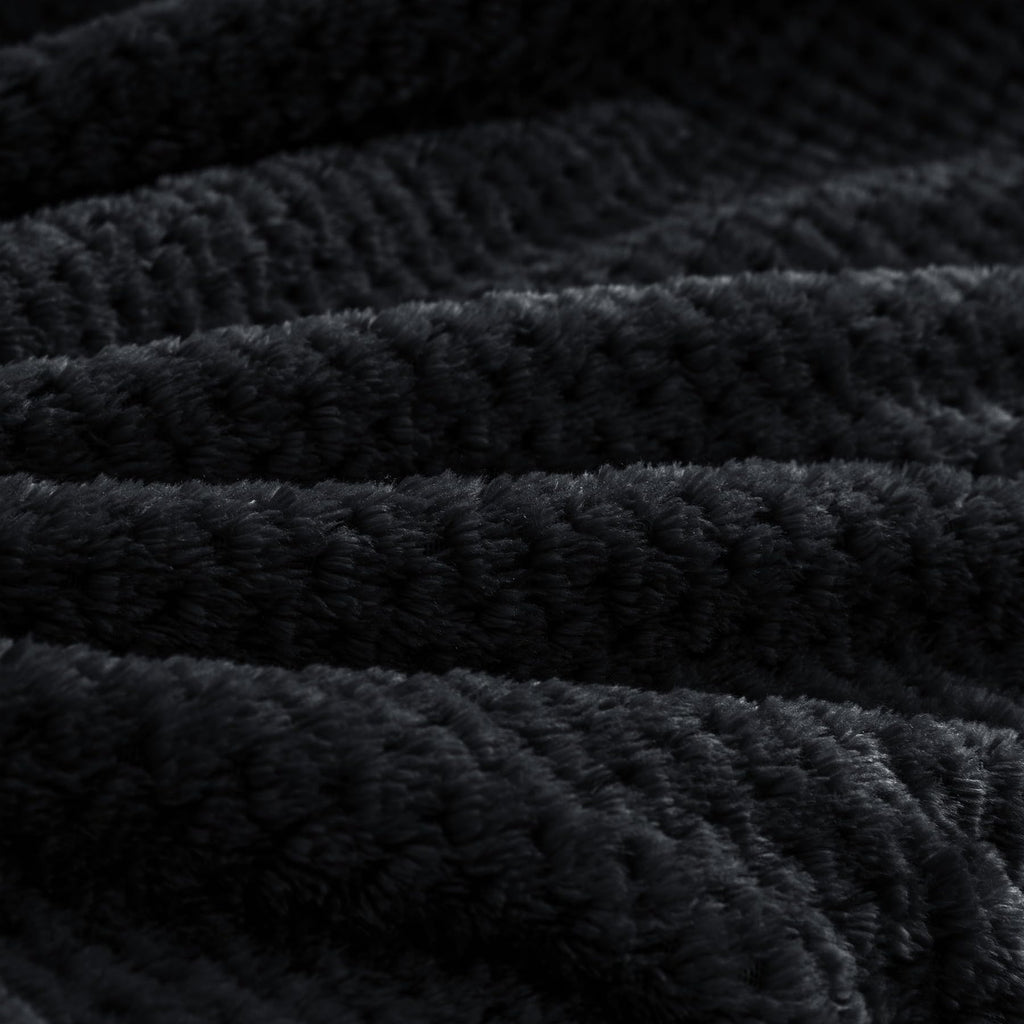 BEDELITE Travel Blanket with Bag, Jacquard Fleece Blanket 65"x40" - Black view 5