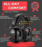 PROHEAR 037 Bluetooth 6.0 Hearing Protection Headphones with Rechargeable 1100mAh Battery, 30dB SNR Safety Noise