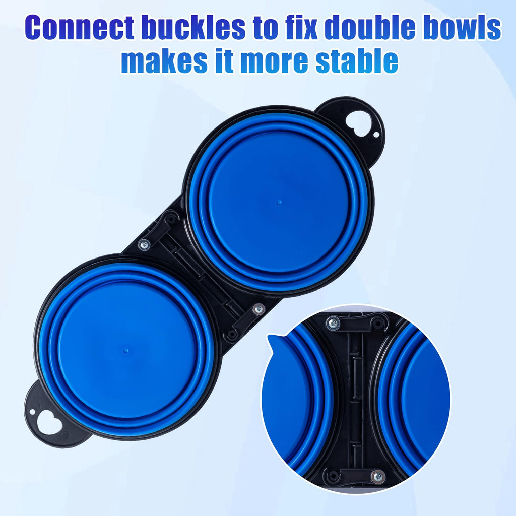 SLSON Collapsible Dog Dual Bowls Reinforced Rim 180 Degrees Flip Over Bowl - Blue view 2