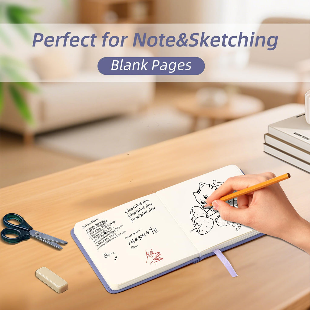 BOBO RABBIT 2 Pack Small Square 100GSM Mini Notebooks Blank Page Sketchbook - B-Navy blue and Lavender view 2