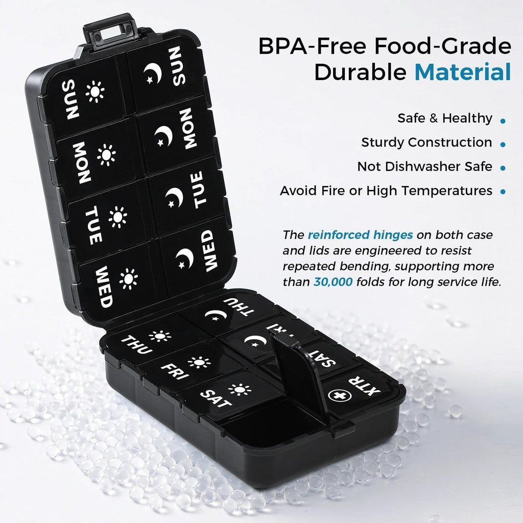 Foldable Portable 7 Day Pill Organizer 2 Times a Day, AM PM Weekly Pill Box