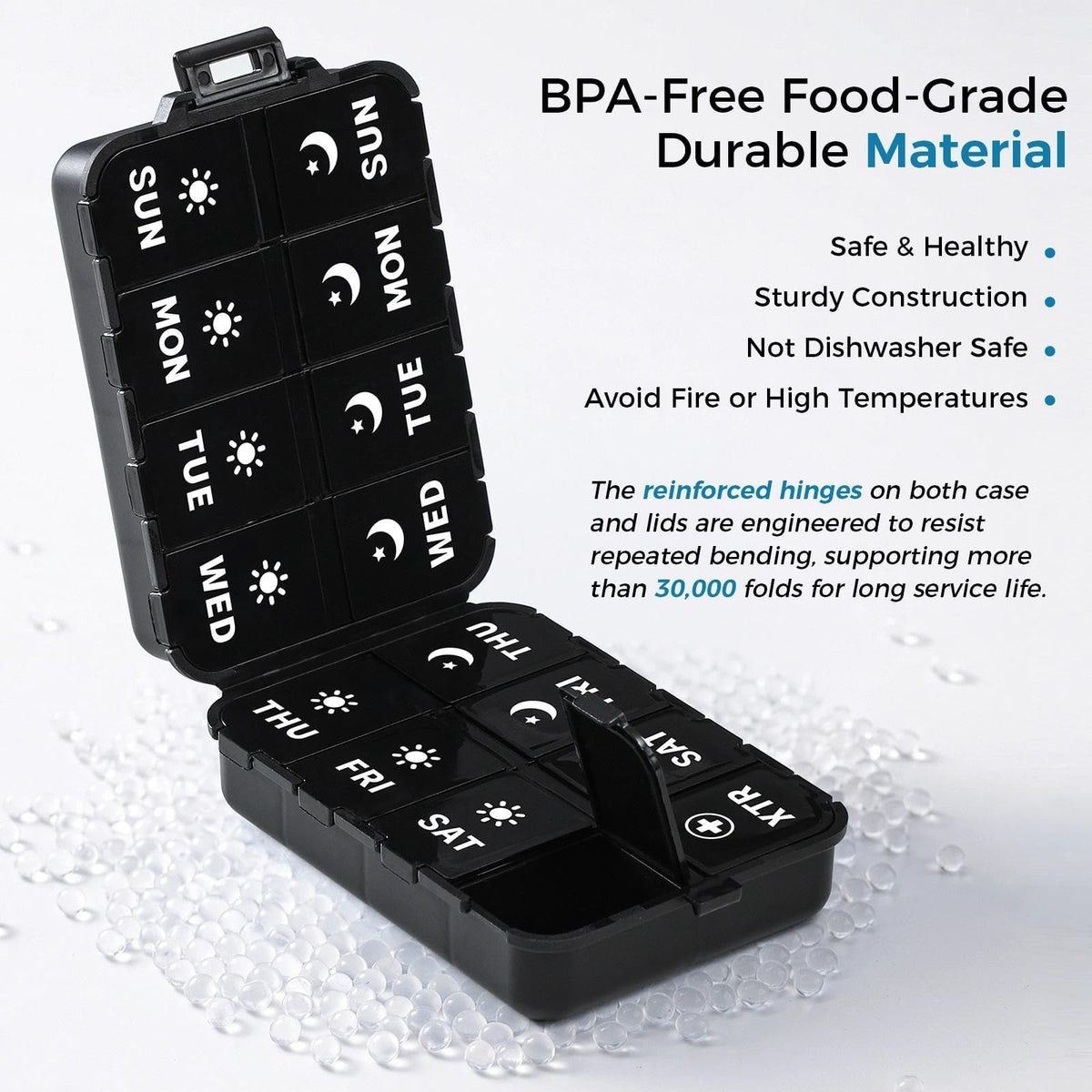 Foldable Portable 7 Day Pill Organizer 2 Times a Day, AM PM Weekly Pill Box