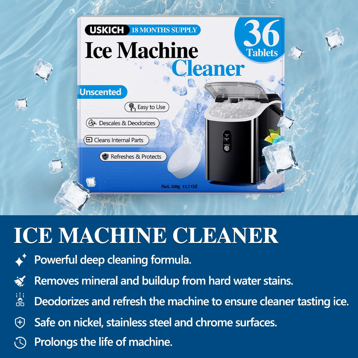 USKICH Ice Machine Cleaner Descaler Tablets-36Pack Ice Maker Cleaner (0001) (Pack of 36)
