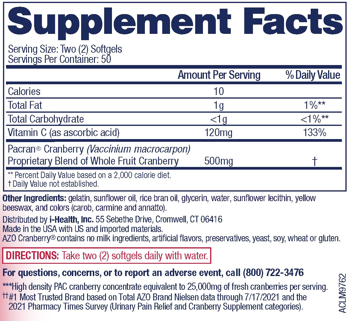 AZO Cranberry Urinary Tract Health Dietary Supplement, 1 Serving = 1 Glass of Cranberry (additional view 4)
