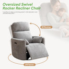 Rhevoy Oversized Power Recliner with Massage and Heat, Swivel Rocker Recliner with Adjustable Headrest, Glider Recliner