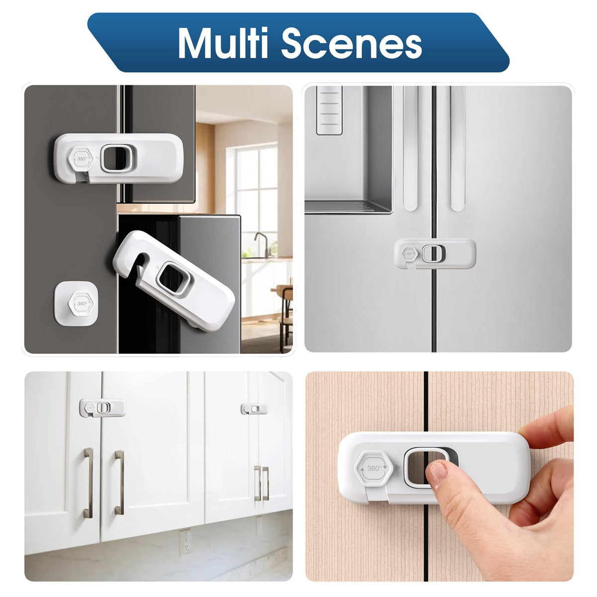5 Pack Fridge Locks for Kids, QYESWHSR Child Proof Refrigerator Lock with Sticky Adhesive Pads, Fridge Child Locks, RV