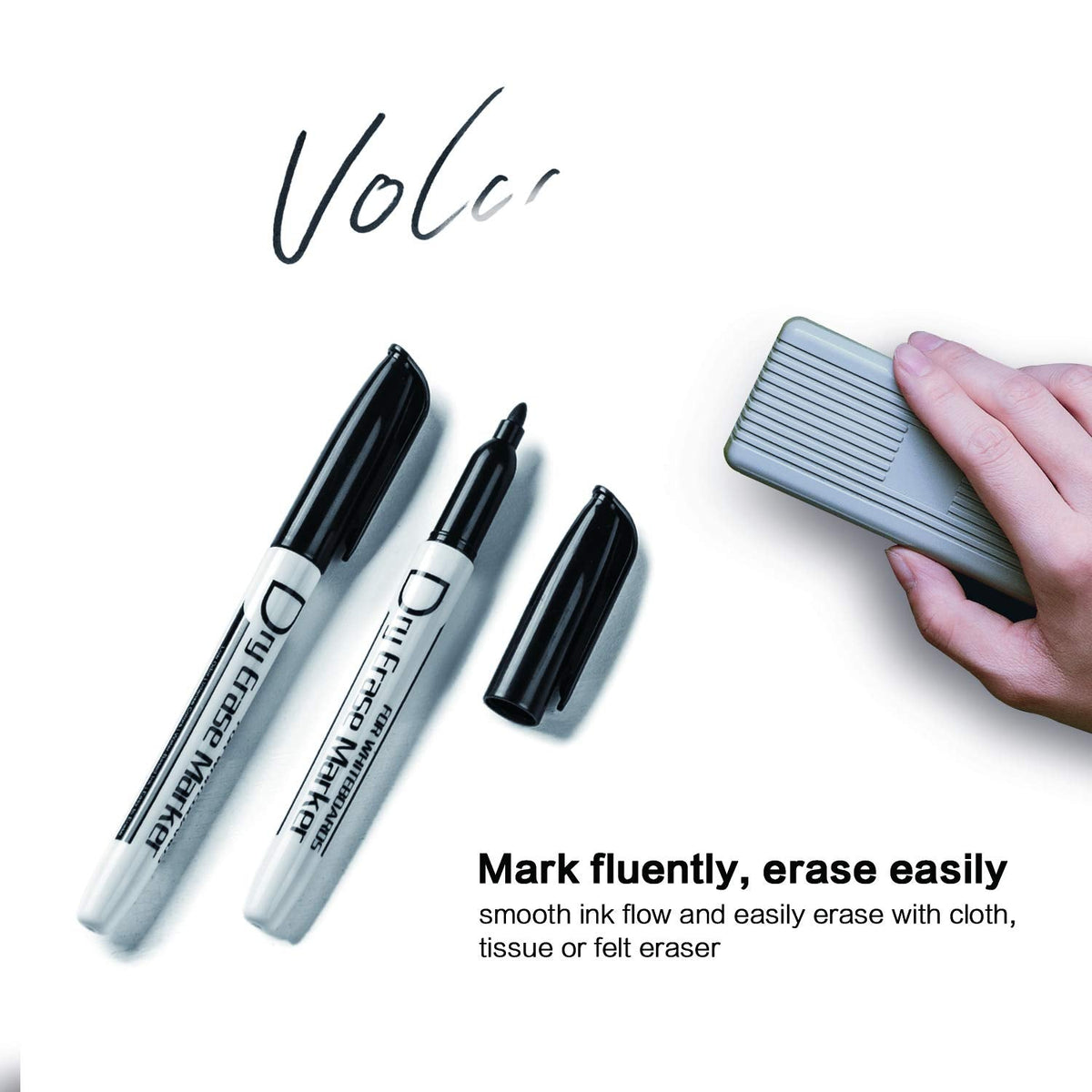 Volcanics Black Dry Erase Markers, Fine Tip, Low Odor, – 125 Pack (OP020B125PK)