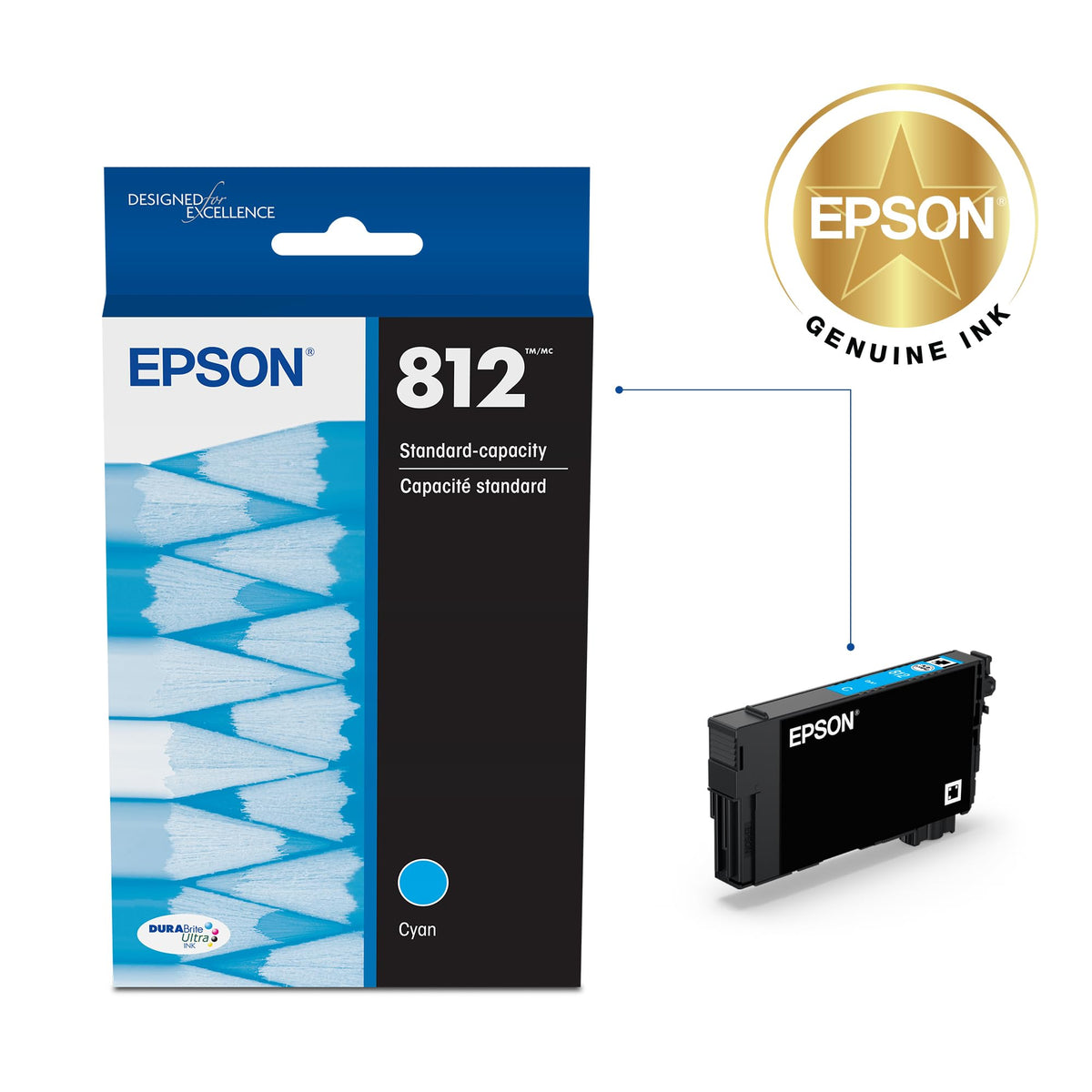 Epson T812 DURABrite Ultra Ink Standard Capacity Cyan Cartridge (T812220-S) for Select Workforce Pro Printers (Pack of (Pack of 2)