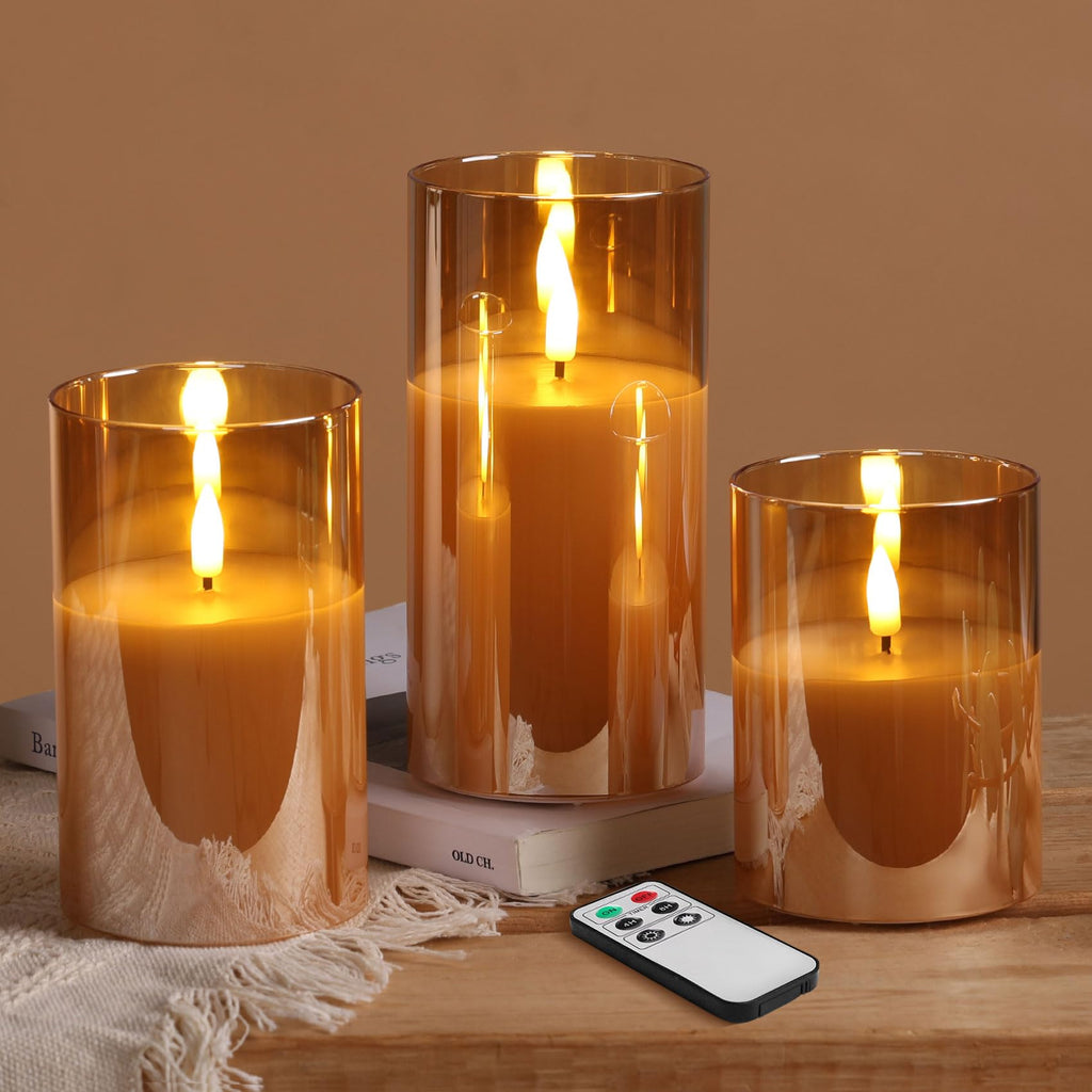 Eywamage Glass Flameless Candles with Remote - Gold
