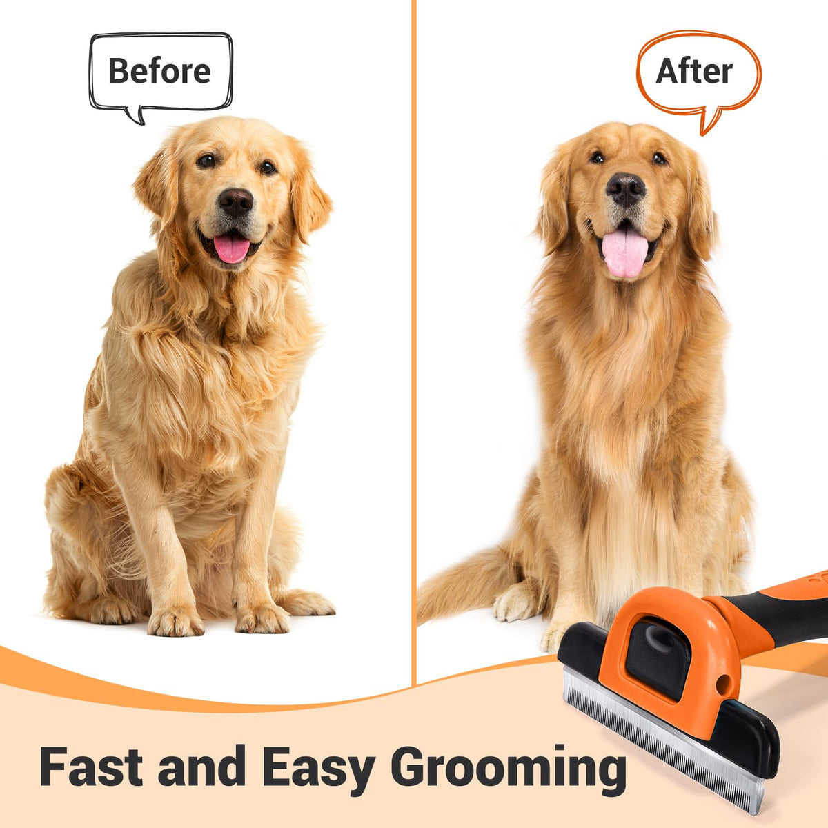 MIU COLOR Pet Grooming Brush Deshedding Tool for Dogs & Cats - Orange / Short and Medium Hair view 3