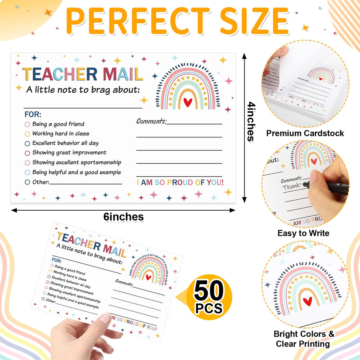 50Pcs Teacher Mail Notes to Parents - Colorful, Rainbow view 1