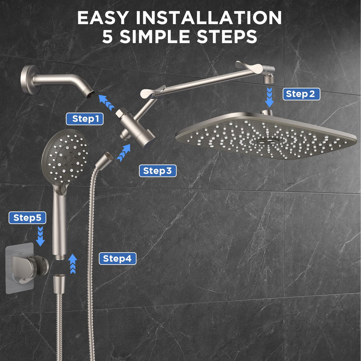 Veken Starlight 11.8" High Pressure Shower Head with Handheld, Easy Install (SHC5V417)