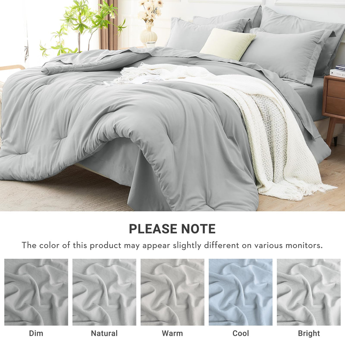 MUXHOMO 7 Pieces Comforter - Light Grey / Oversized Queen (98"x 98") view 6