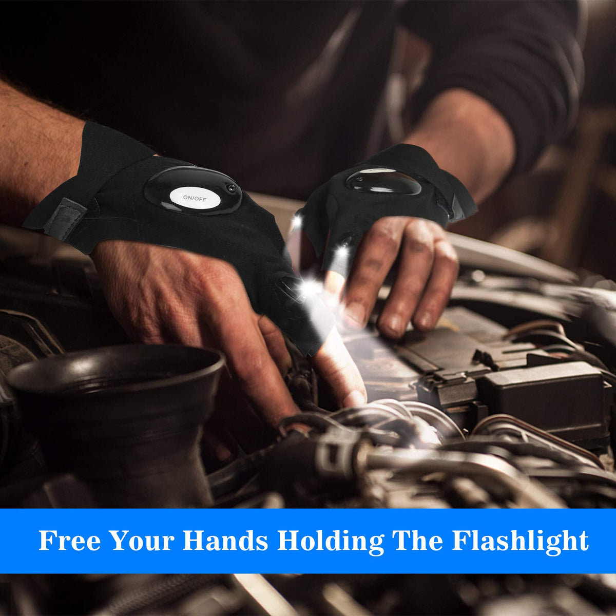 MOIPEJO LED Flashlight Gloves - Black view 2