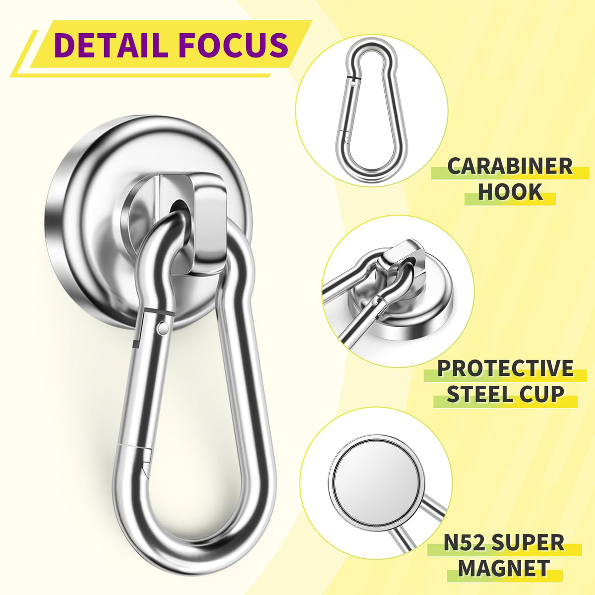 Niuknow Magnetic Hooks with Swivel Carabiner - Silver / 0.98 in view 4