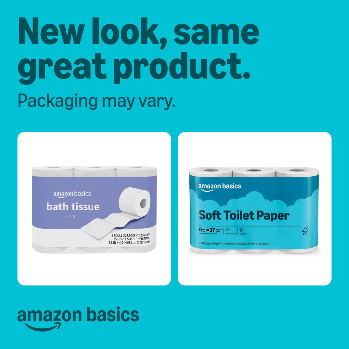 Amazon Basics 2-Ply Soft Toilet Paper, 6 Rolls, 350 Sheets per Roll, Equivalent to 37 (additional view 1)
