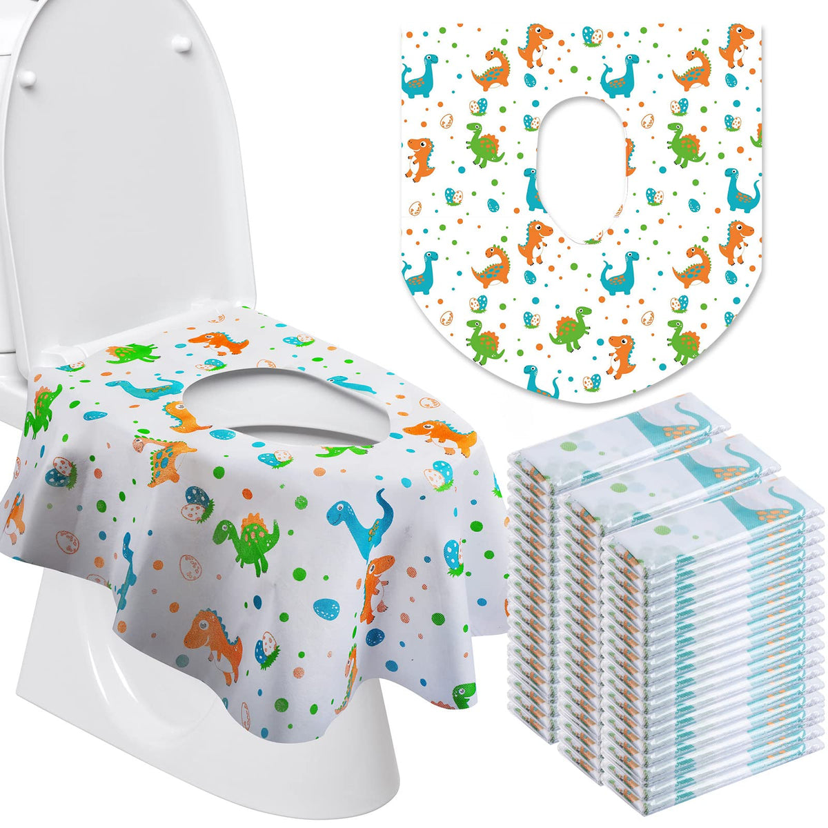 50 Packs Extra Large Disposable Toilet Seat Covers for Kids Adult - Dinosaur