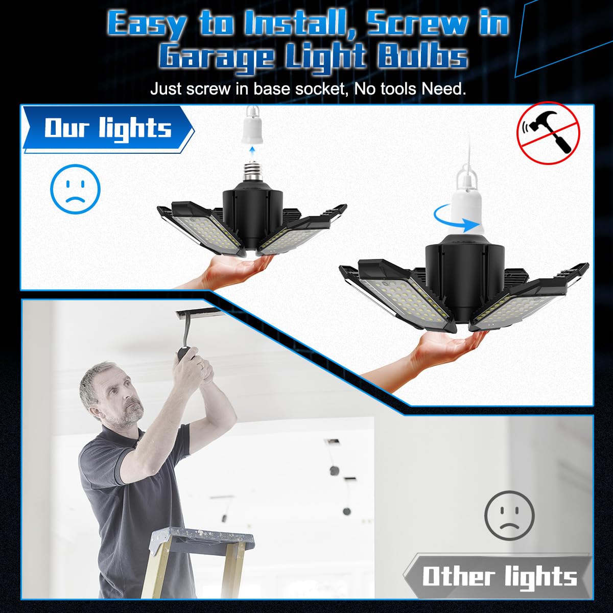 POLARPRA LED Garage Lights - 30000LM Super Brighter Garage Lighting w/ 6 Deformable (additional view 5)