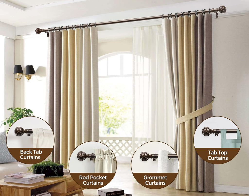 KAMANINA 1 Inch Curtain Rod 28-48 Inch, 2 Pack Antique Bronze Drapery Rods (TW-010030217-US-F1)