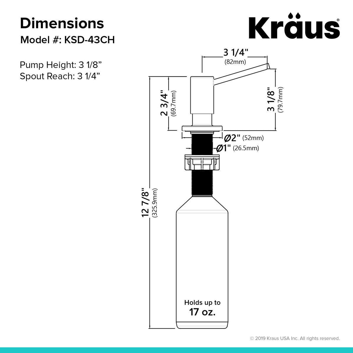 KRAUS Kitchen Soap Dispenser KSD-43 - Chrome view 3