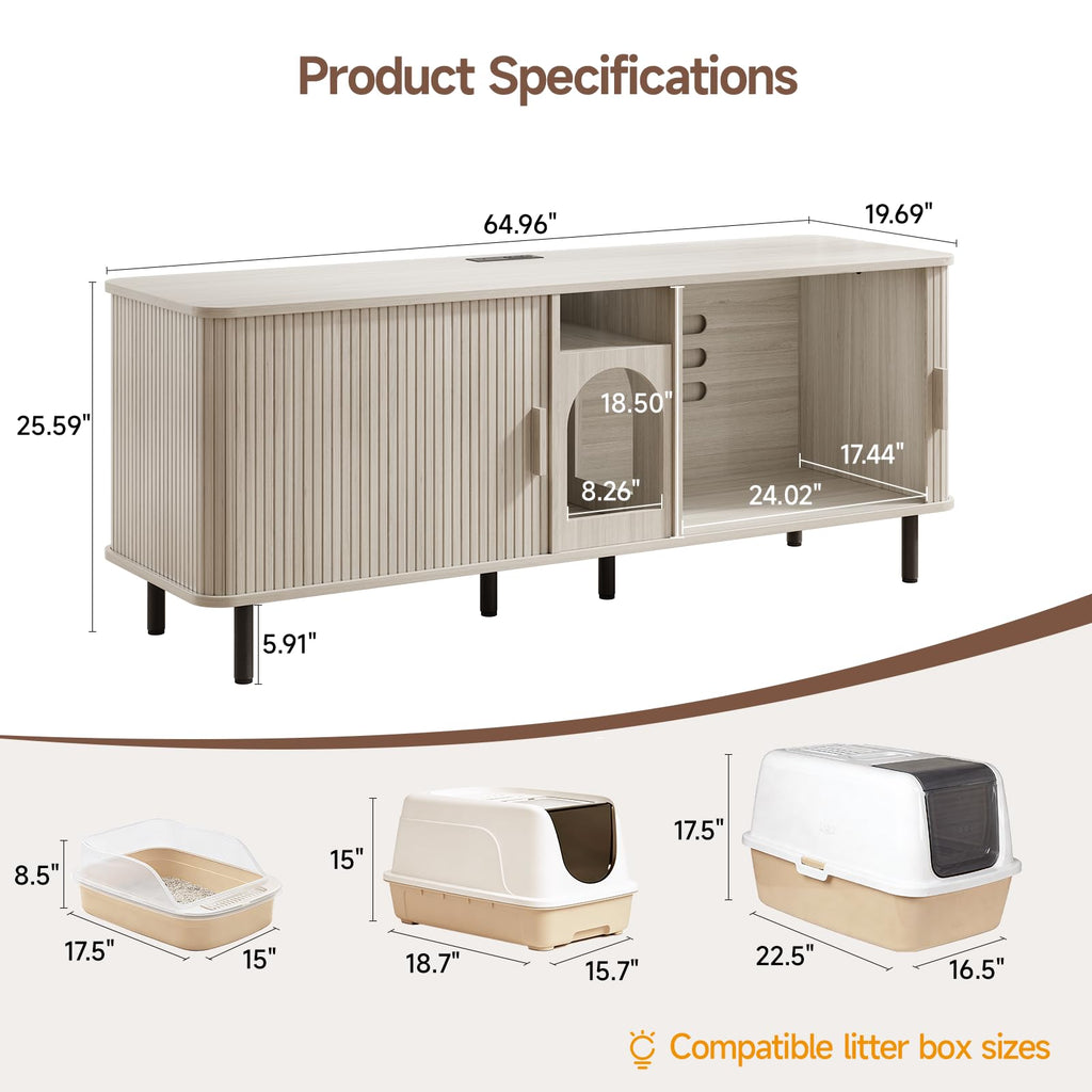 ONBRILL 65 Inches Cat Litter Box Enclosure for 2 Cats