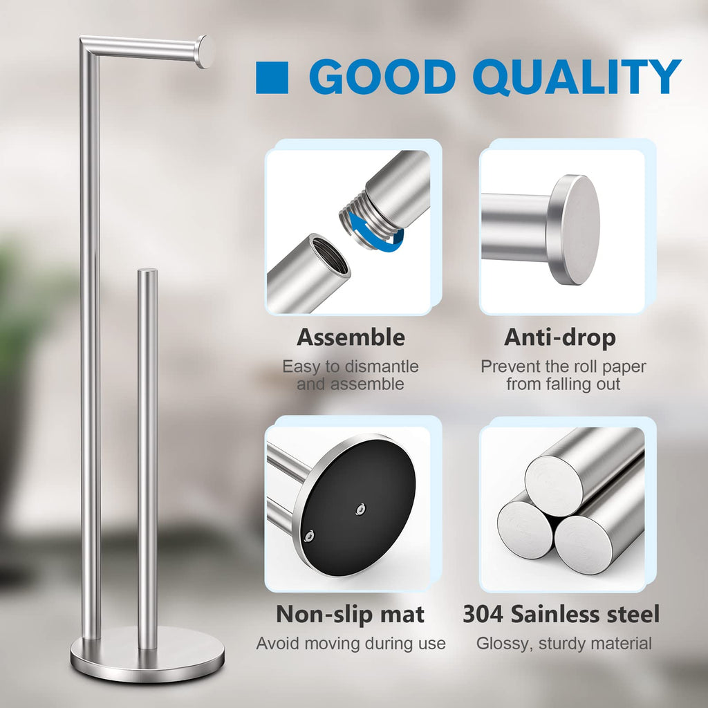 Toilet Paper Holder Stand, Toilet Paper Free Standing - Brushed Nickel view 2
