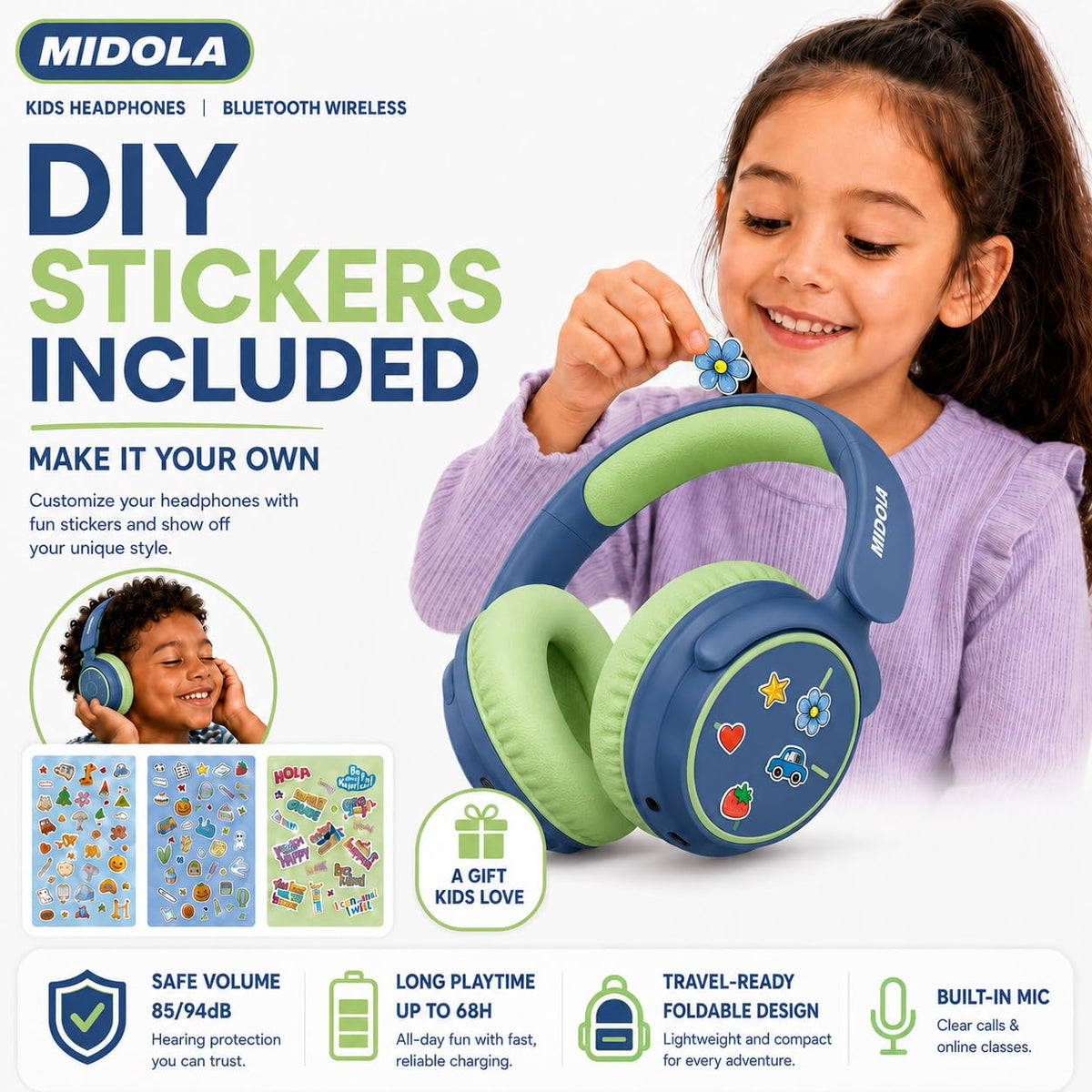 Kids Bluetooth Headphones Wireless Over-Ear,68Hrs,Volume Limit 85/94dB - Deep Blue view 8
