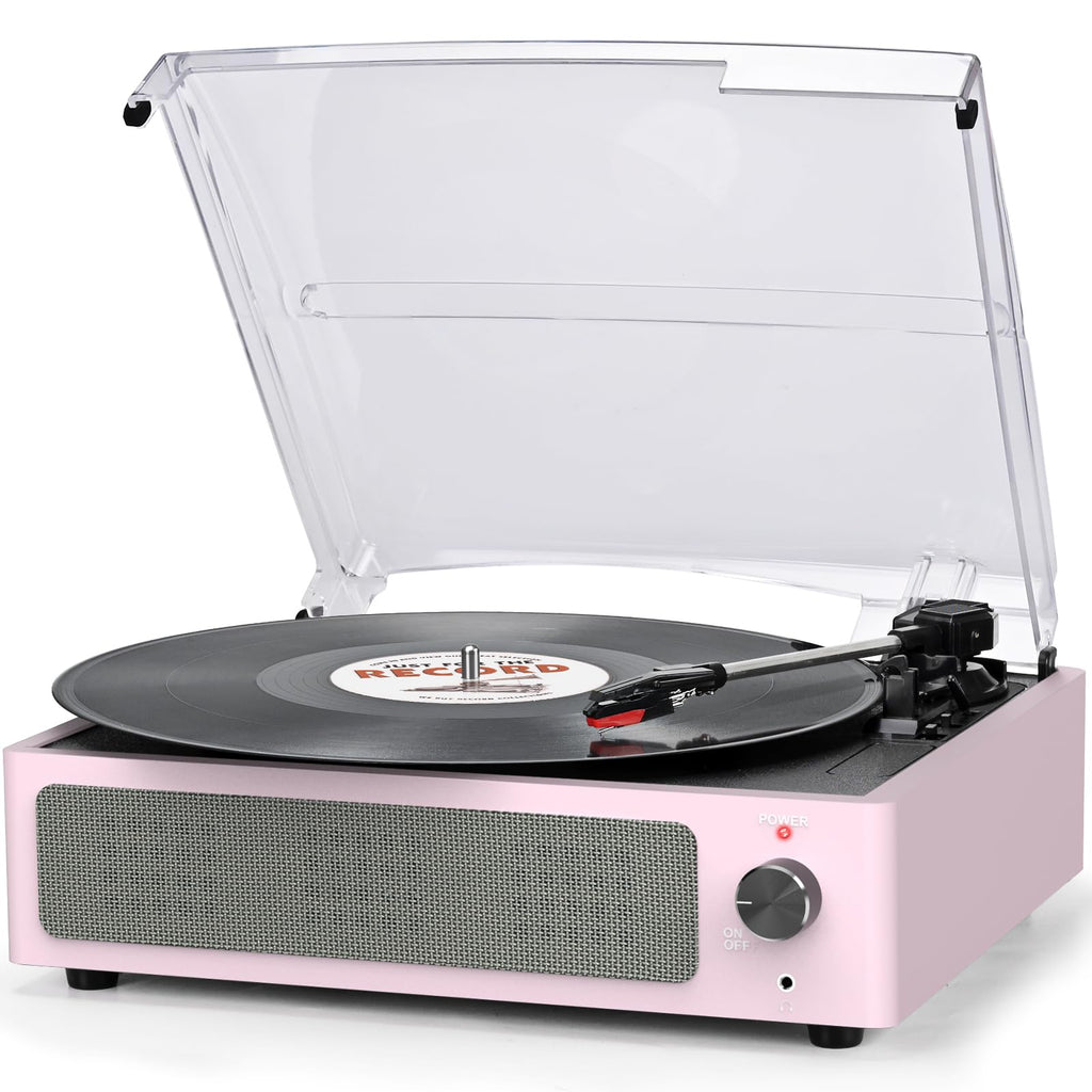 Seasonlife Vinyl Record Player with Speakers Turntable for Vinyl,Pale Pink