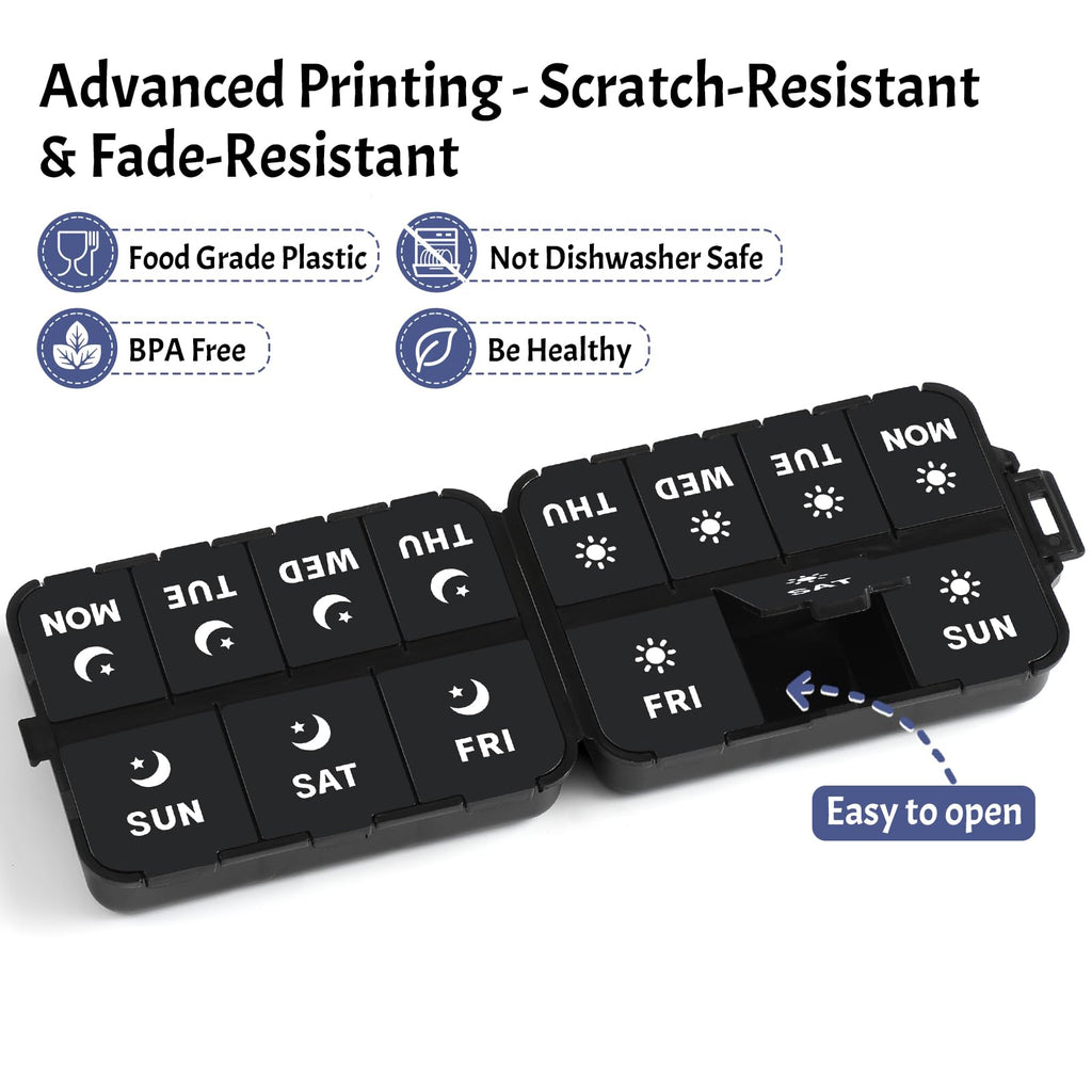 Foldable Portable 7 Day Pill Organizer 2 Times a Day, AM PM Weekly Pill Box