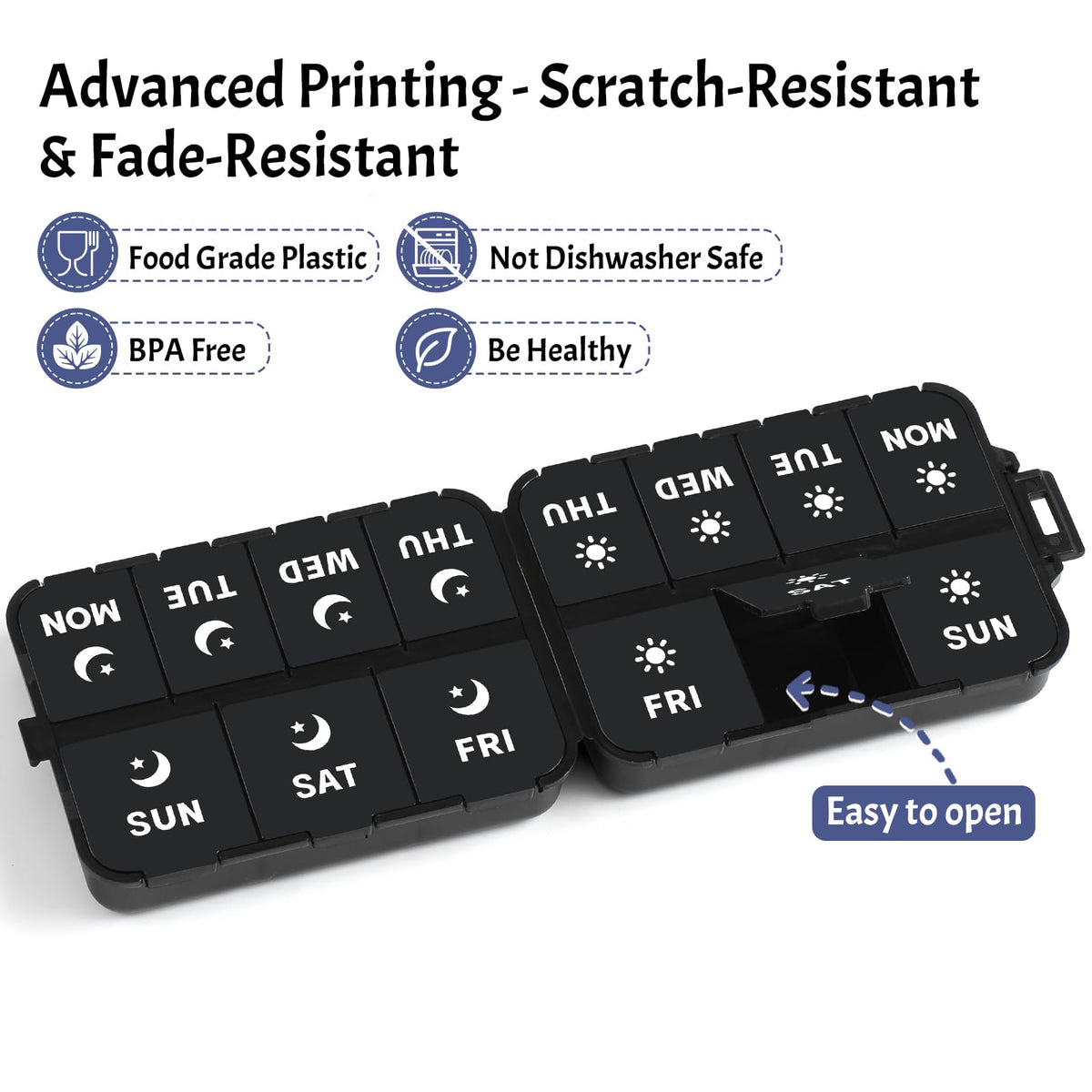 Foldable Portable 7 Day Pill Organizer 2 Times a Day, AM PM Weekly Pill Box