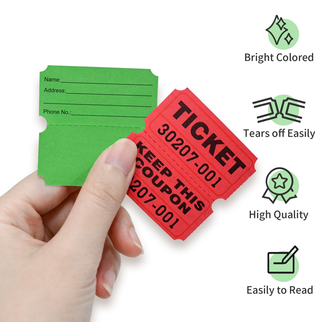 LLIKED 2"x2" Double Roll Raffle Tickets - 2000-red and Green view 3