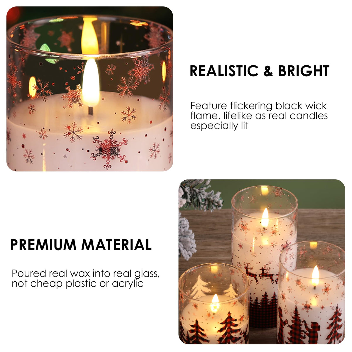 Eywamage Glass Flameless Candles with Remote - Red Buffalo Plaid view 3