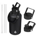 BJPKPK 64oz Insulated Water Bottle, Half Gallon Water Jug with Straw Lid (64A-black)