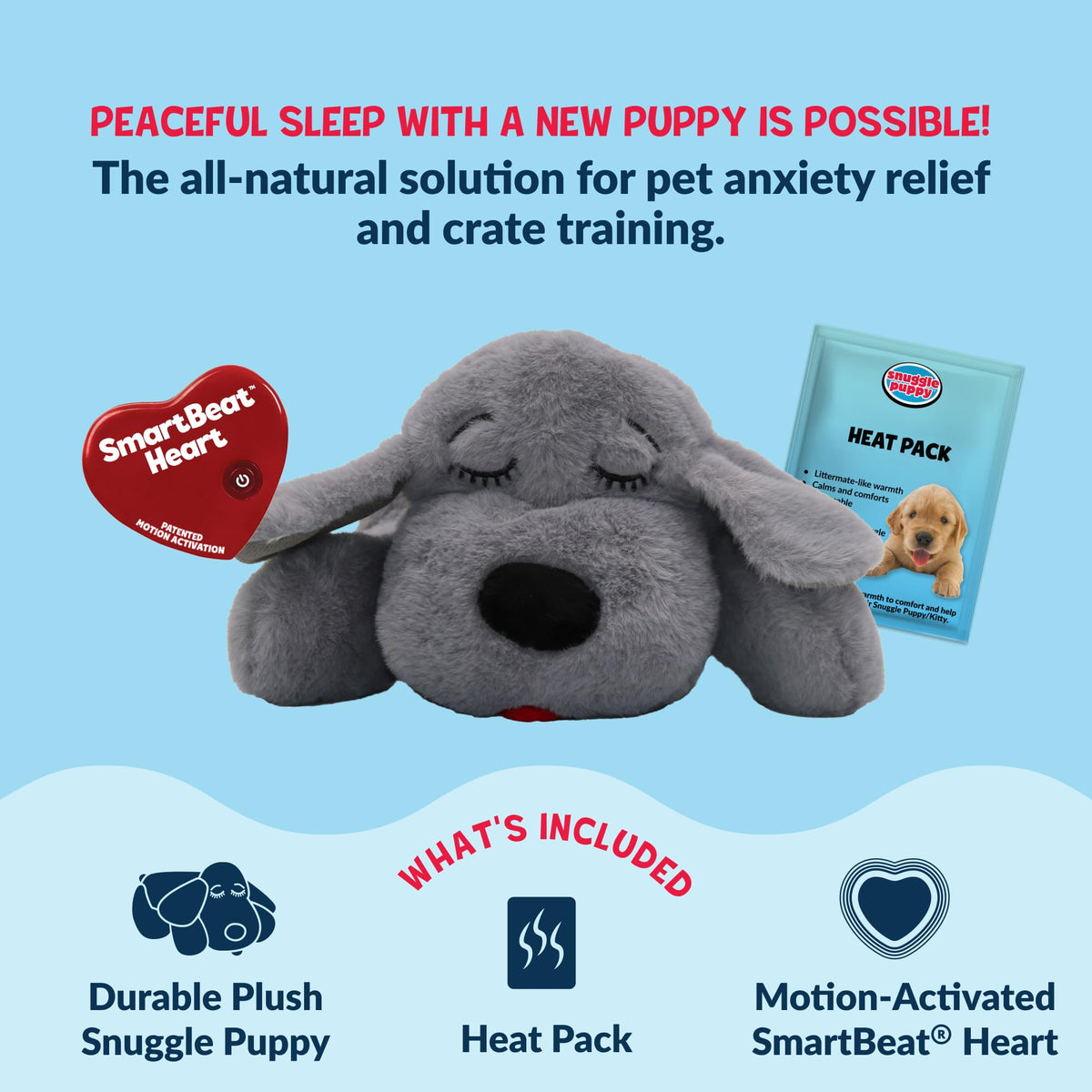 Snuggle Puppie Snuggle Puppy Heartbeat Toy, Calming Comfort, Medium Breeds - – Gray