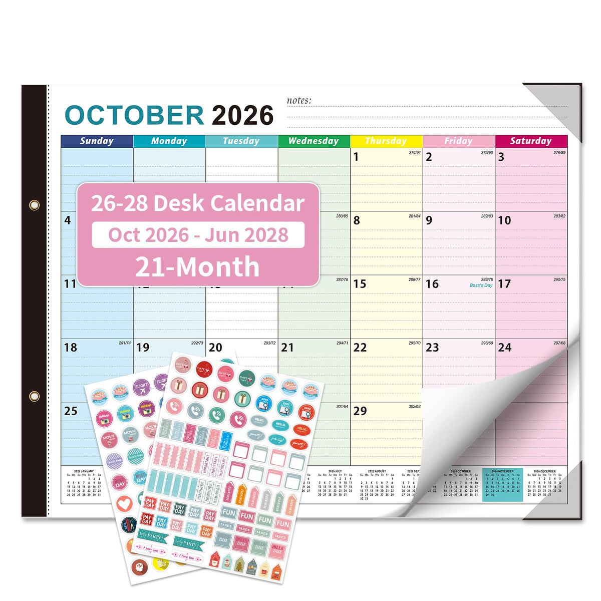 Large Desk Calendar 21 Month, Oct 2026-Jun 2028, 22x17 Inch