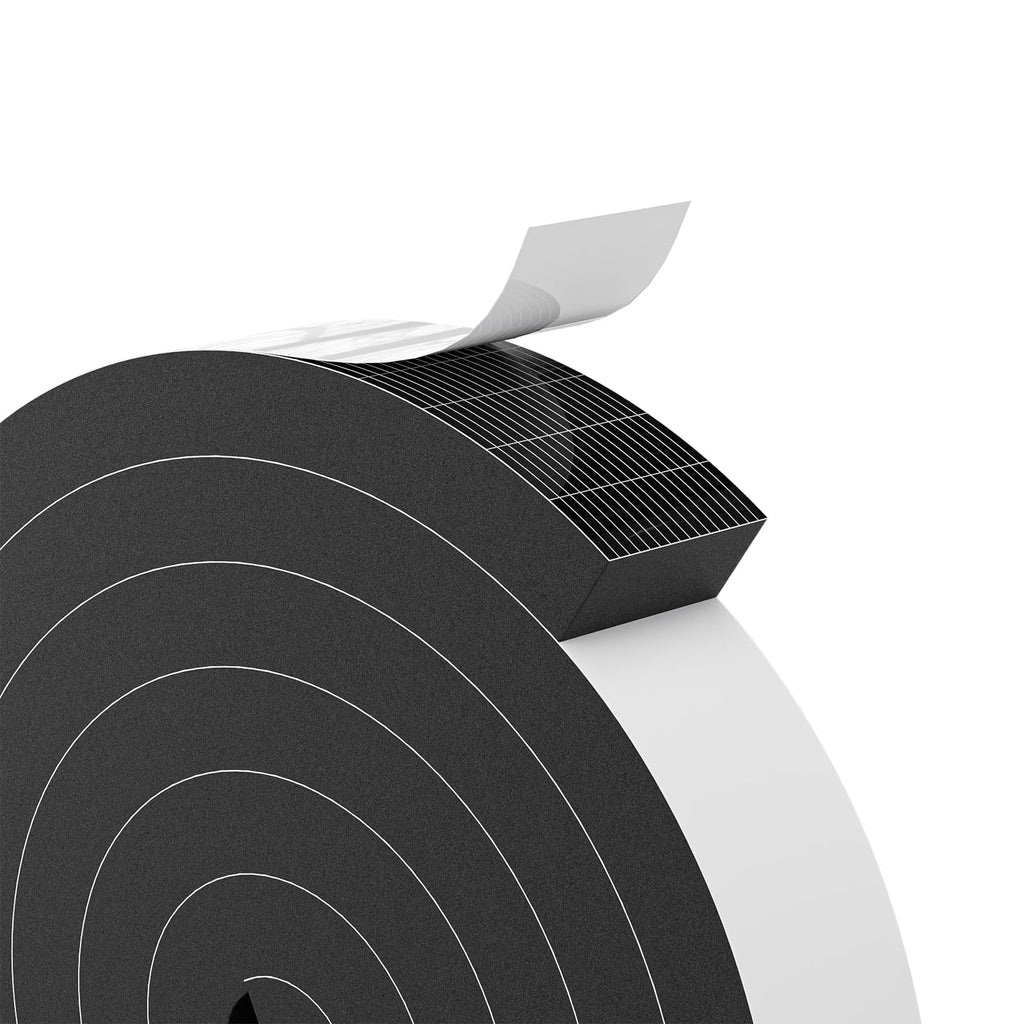 Bantie 1" x 2" EVA Foam Weather Stripping Tape, 13FT Self-Adhesive Foam Seal Strip for Large Door & Window Gaps, – Black