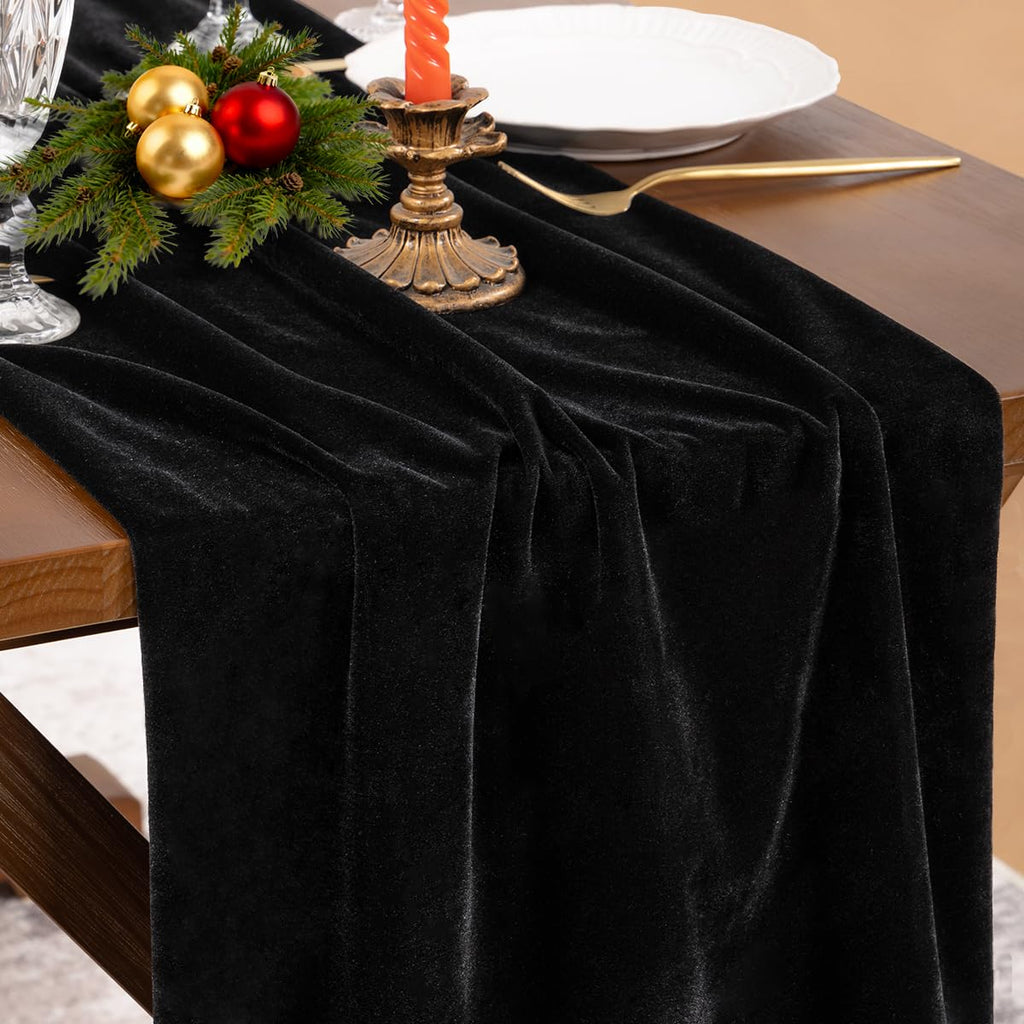 Black Velvet Table Runner Cloth Fall Luxurious Wedding Party Decor