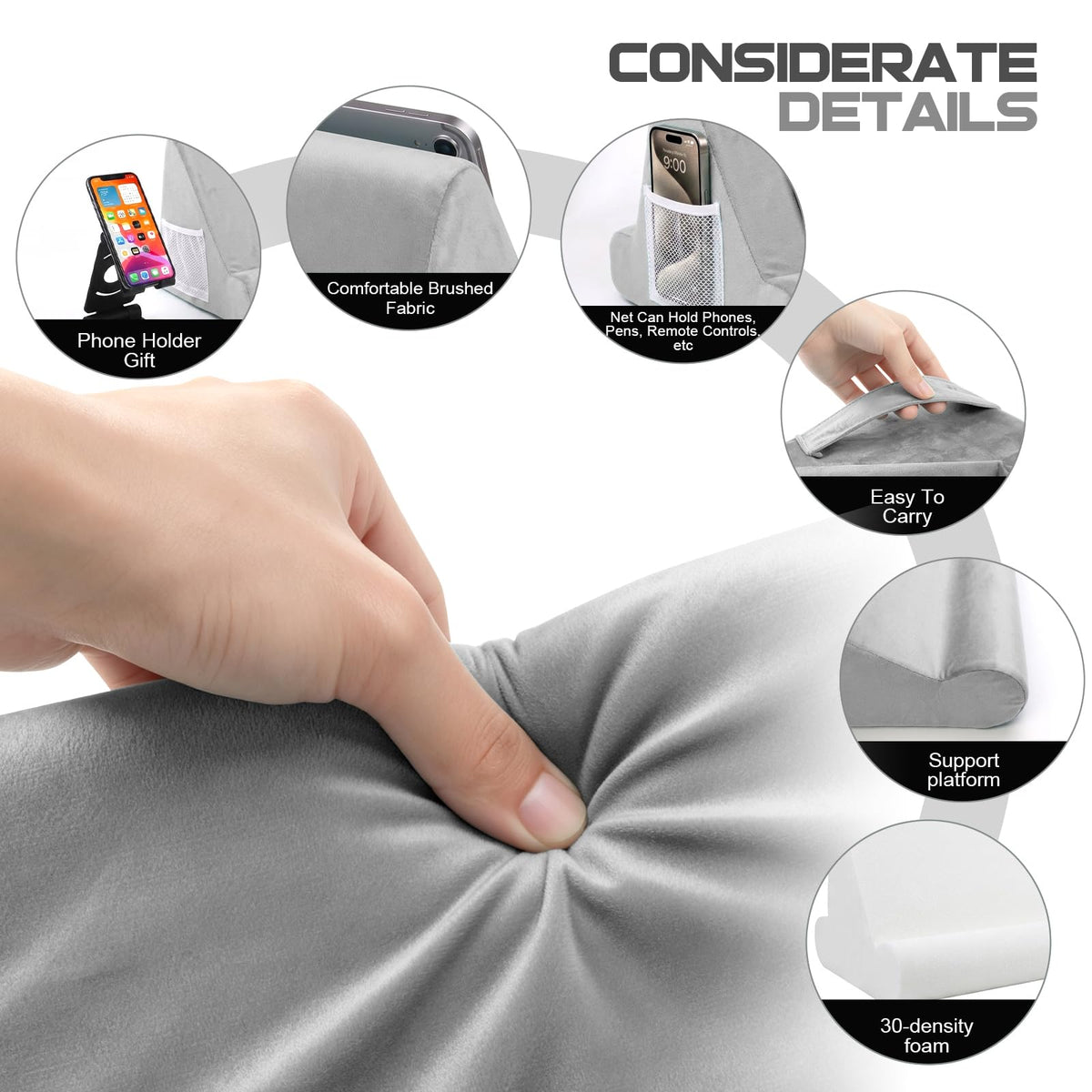 Sttargxing Tablet Stand Multi-Angle Tablet Pad Stand Lazy Holder Stand Soft Pad Stand Tablet Cushion Stand with Net Pocket & Random Color Stands for Lap - Grey view 10