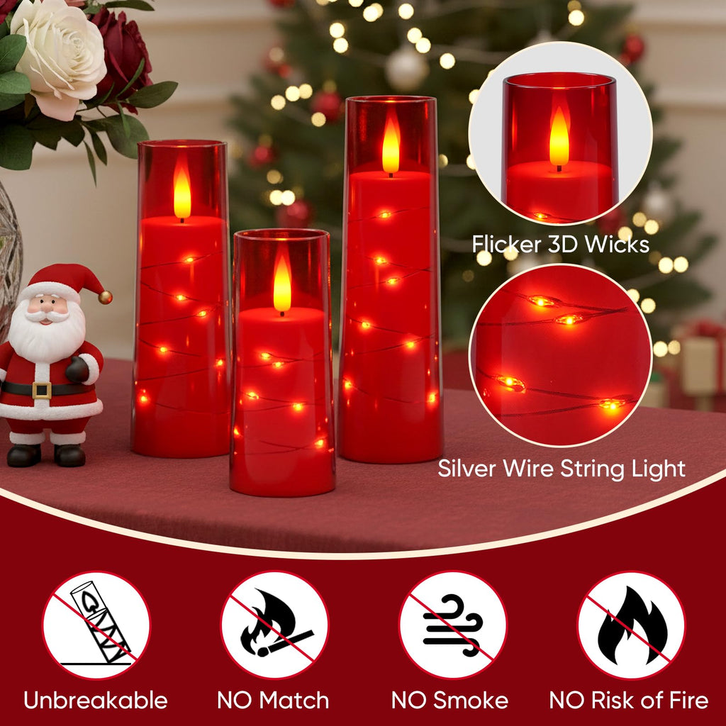 Raycare Flameless Candles with String Lights - 9pcs-Red view 7