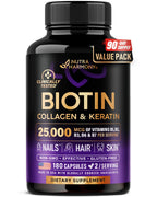 NUTRAHARMONY Biotin, Collagen, Hyaluronic Acid & Keratin - Hair Growth Support, 180 Caps