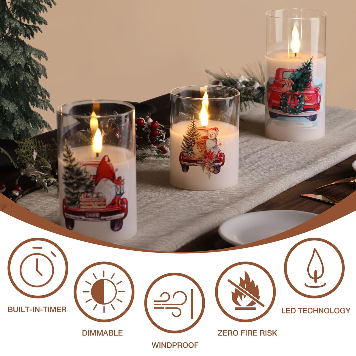 Eywamage Glass Flameless Candles with Remote - Red Truck view 4