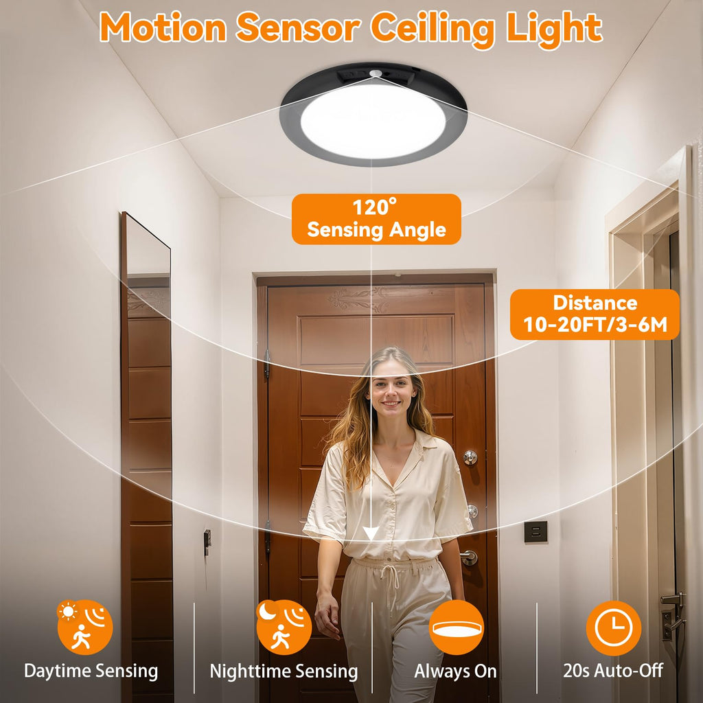 KYEKIO Rechargeable Motion Sensor Ceiling Light with Remote - Black view 3