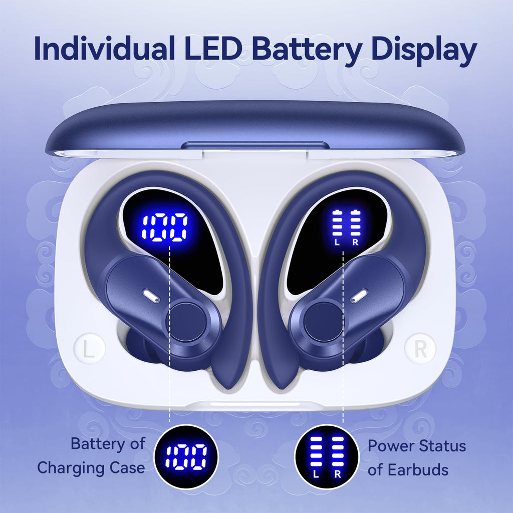 Active Noise Cancelling Ear Buds Wireless Bluetooth Headphones 80H Playtime Display Charging Case 50dB ANC Over - Blue view 5