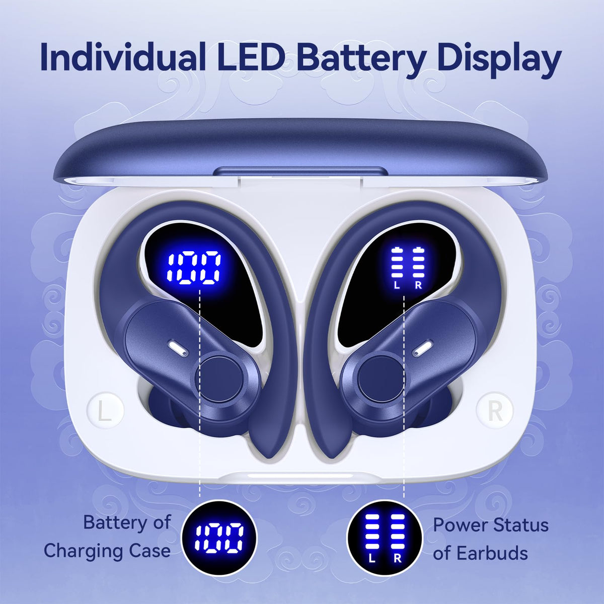 Active Noise Cancelling Ear Buds Wireless Bluetooth Headphones 80H Playtime Display Charging Case 50dB ANC Over - Blue view 5