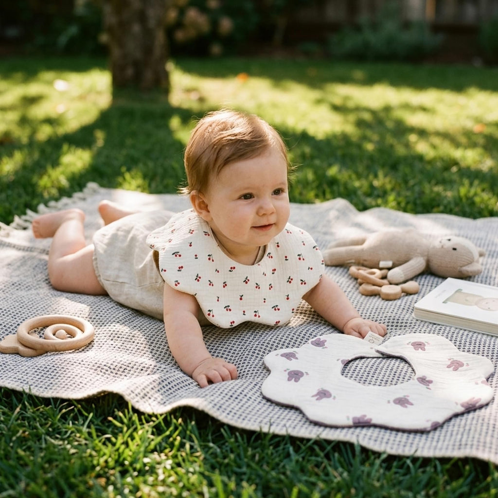 DOSMINE Organic Cotton Muslin Baby Bibs for Drooling & Teething - Apricot view 2