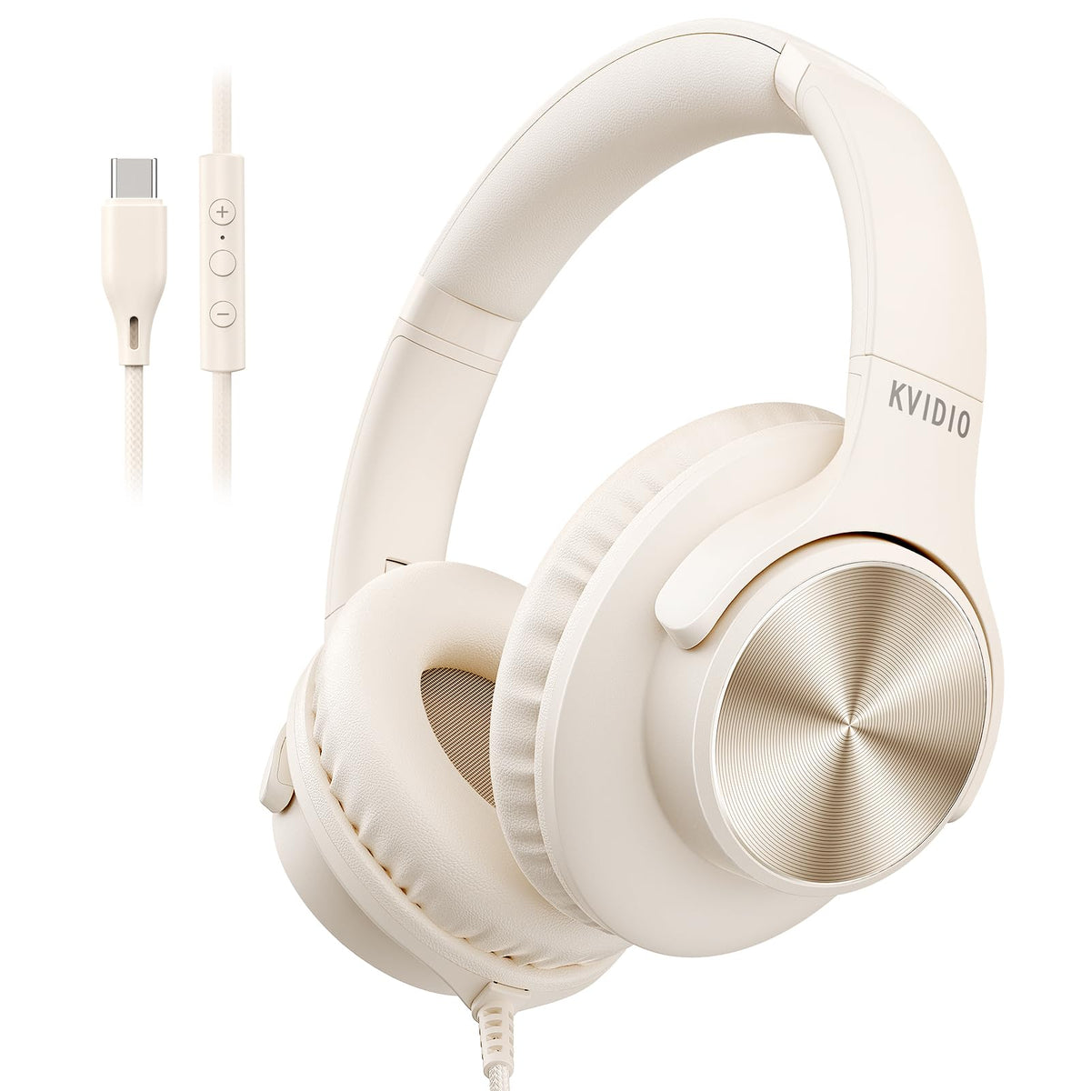 KVIDIO Wired Headphones with Mic - Beige