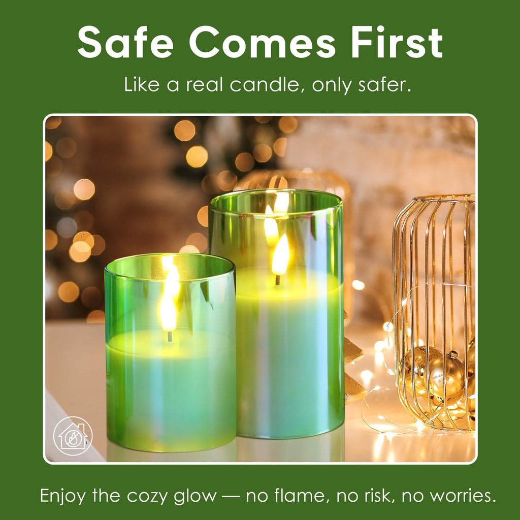 Eywamage Glass Flameless Candles with Remote - Green view 5