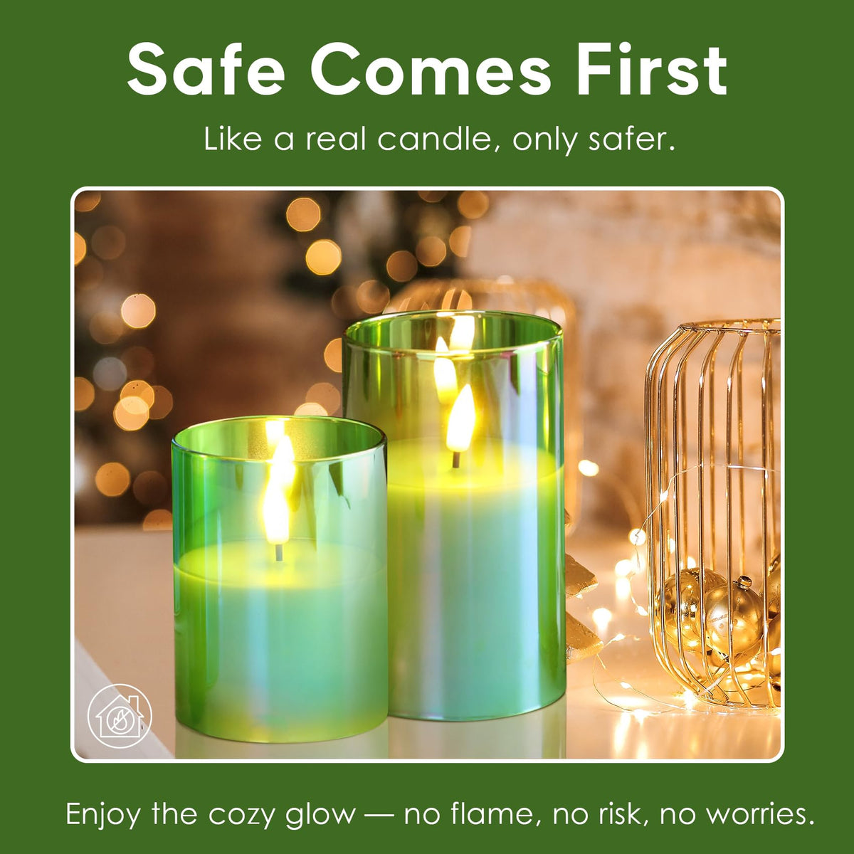 Eywamage Glass Flameless Candles with Remote - Green view 5