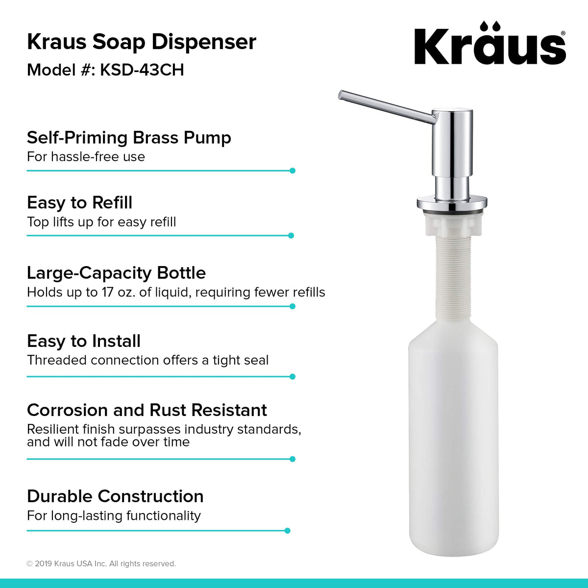 KRAUS Kitchen Soap Dispenser KSD-43 - Chrome view 1